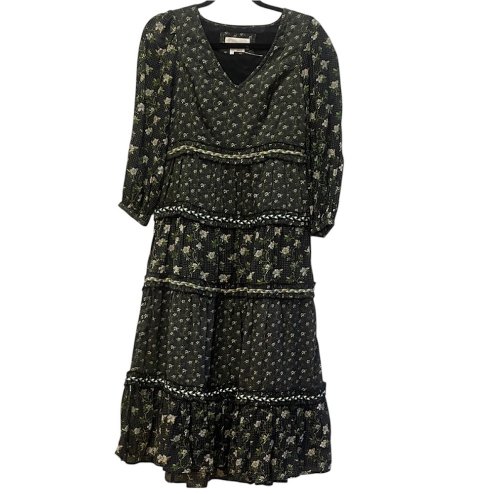 Anthropologie Karoline Tiered Floral Maxi Boho Dress Sz 2P Petite NWOT Braided
